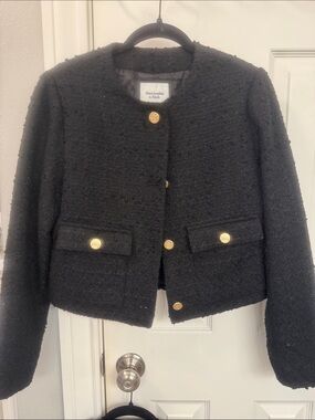 Abercrombie & Fitch Black Bouclé Jacket with Gold Buttons